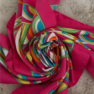 Vibrant Retro Print Silk-Feel Scarf – 34” Square